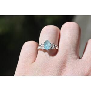 Herkimer diamond and aquamarine ring sterling silver size 3 4 5 6 7 8 9 10 11 12
